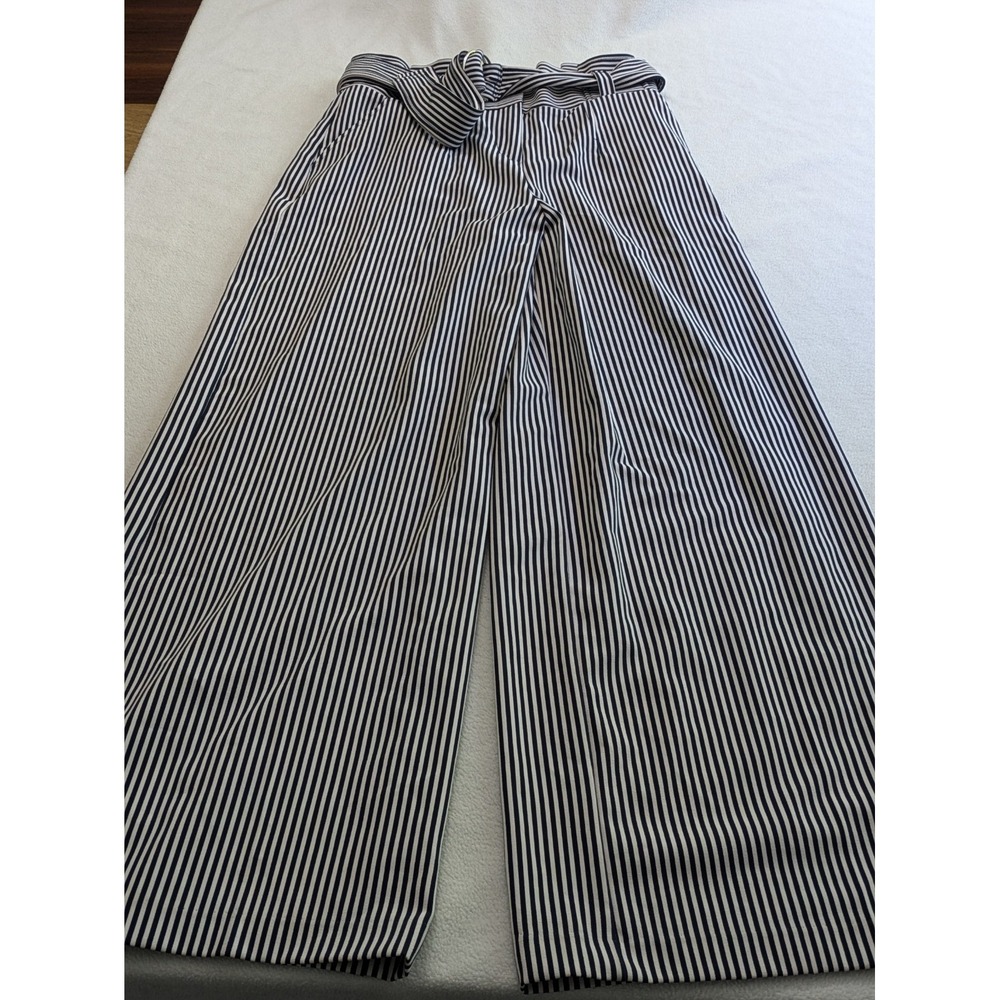 New York & Company Striped Preppy Sailor Wide Leg Pants Women Size 10 Blue White